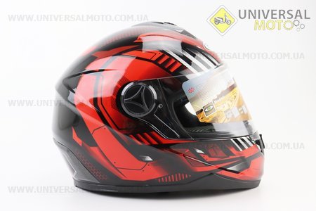 Шолом інтеграл, закритий HF-122 L, ЧОРНИЙ глянець з червоно-сірим малюнком IRON Q238 (можливі незначні дефекти). FXW (Шоломи / UM3601-V45)