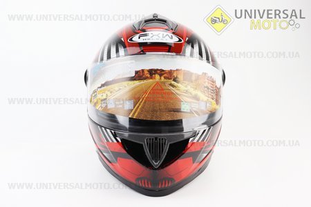 Шолом інтеграл, закритий HF-122 L, ЧОРНИЙ глянець з червоно-сірим малюнком IRON Q238 (можливі незначні дефекти). FXW (Шоломи / UM3601-V45)