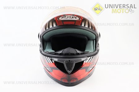 Шолом інтеграл, закритий HF-122 L, ЧОРНИЙ глянець з червоно-сірим малюнком IRON Q238 (можливі незначні дефекти). FXW (Шоломи / UM3601-V45)