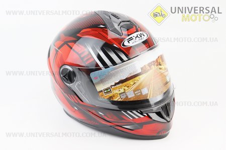 Шолом інтеграл, закритий HF-122 L, ЧОРНИЙ глянець з червоно-сірим малюнком IRON Q238 (можливі незначні дефекти). FXW (Шоломи / UM3601-V45)