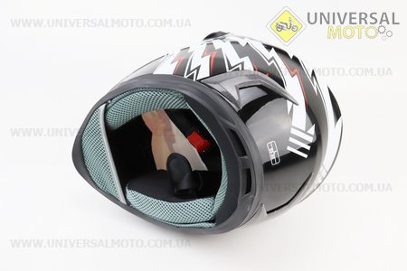 Шолом інтеграл, закритий HF-122 L, ЧОРНИЙ глянець з червоно-білим малюнком Q239 (можливий не працюючий повітрозабірник на бороді). FXW (Шоломи / UM3601-V46)