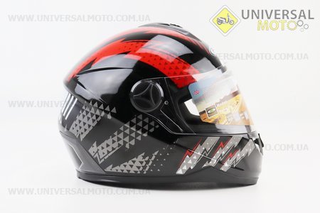 Шолом інтеграл, закритий HF-122 L, ЧОРНИЙ глянець з червоно-білим малюнком Q239 (можливий не працюючий повітрозабірник на бороді). FXW (Шоломи / UM3601-V46)