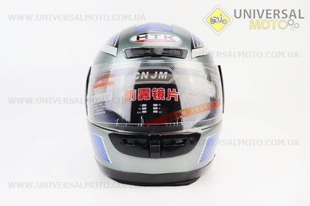 Шолом закритий HK-221 - сірий з синьо-білим малюнком + комір (можливі подряпини, дефекти фарбування). HTK (Шоломи / UM3601-V51)