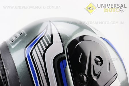 Шолом закритий HK-221 - сірий з синьо-білим малюнком + комір (можливі подряпини, дефекти фарбування). HTK (Шоломи / UM3601-V51)