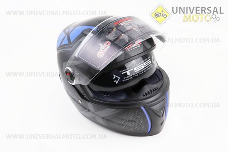 Шолом інтеграл, закритий (сертифікація DOT/ECE)+окуляри SCO-М61 S (55-56см), ЧОРНИЙ матовий з синьо-сірим малюнком. Scorpion (Шоломи / UM3601-V55)