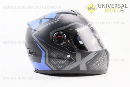 Шолом інтеграл, закритий (сертифікація DOT/ECE)+окуляри SCO-М61 S (55-56см), ЧОРНИЙ матовий з синьо-сірим малюнком. Scorpion (Шоломи / UM3601-V55)