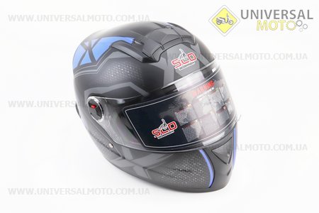Шолом інтеграл, закритий (сертифікація DOT/ECE)+окуляри SCO-М61 S (55-56см), ЧОРНИЙ матовий з синьо-сірим малюнком. Scorpion (Шоломи / UM3601-V55)