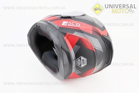 Шолом модуляр, закритий з відкидним підборіддям (сертифікації DOT/ECE)+відкидні окуляри SCO-162 S (55-56см), ЧОРНИЙ матовий з червоно-сірим малюнком. Scorpion (Шоломи / UM3601-V63)