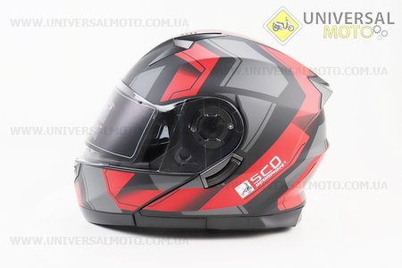 Шолом модуляр, закритий з відкидним підборіддям (сертифікації DOT/ECE)+відкидні окуляри SCO-162 S (55-56см), ЧОРНИЙ матовий з червоно-сірим малюнком. Scorpion (Шоломи / UM3601-V63)