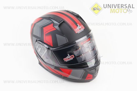 Шолом модуляр, закритий з відкидним підборіддям (сертифікації DOT/ECE)+відкидні окуляри SCO-162 S (55-56см), ЧОРНИЙ матовий з червоно-сірим малюнком. Scorpion (Шоломи / UM3601-V63)