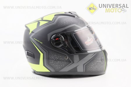 Шолом закритий (сертифікації DOT/ECE) +окуляри SCO-М61 M-чорний матовий із салатово-сірим малюнком. SCORPION (Шоломи / UM3601-V69)