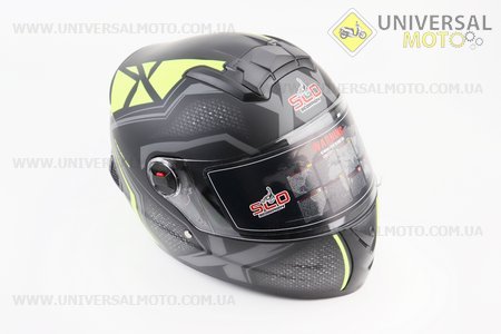 Шолом закритий (сертифікації DOT/ECE) +окуляри SCO-М61 M-чорний матовий із салатово-сірим малюнком. SCORPION (Шоломи / UM3601-V69)