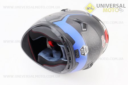 Шолом закритий (сертифікації DOT/ECE) +окуляри SCO-М61 M-чорний матовий з синьо-сірим малюнком. SCORPION (Шоломи / UM3601-V70)