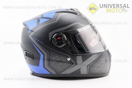Шолом закритий (сертифікації DOT/ECE) +окуляри SCO-М61 M-чорний матовий з синьо-сірим малюнком. SCORPION (Шоломи / UM3601-V70)