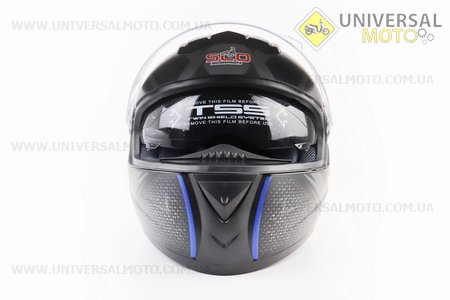 Шолом закритий (сертифікації DOT/ECE) +окуляри SCO-М61 M-чорний матовий з синьо-сірим малюнком. SCORPION (Шоломи / UM3601-V70)
