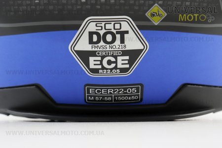 Шолом закритий (сертифікації DOT/ECE) +окуляри SCO-М61 M-чорний матовий з синьо-сірим малюнком. SCORPION (Шоломи / UM3601-V70)