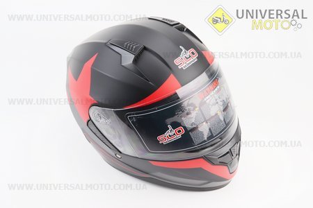 Шолом закритий (сертифікації DOT/ECE) + відкидні окуляри SCO-M67 M-чорний матовий з червоно-сірим малюнком. SCORPION (Шоломи / UM3601-V76)