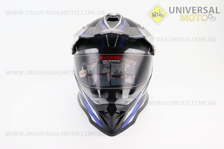 Шолом кросовий/ендуро/АТV зі склом (сертифікації DOT / ECE) SCO-819-7 M-чорний матовий з синьо-біло-сірим малюнком. SCORPION (Шоломи / UM3601-V82)
