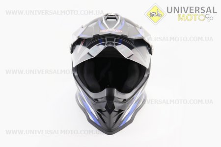 Шолом кросовий/ендуро/АТV зі склом (сертифікації DOT / ECE) SCO-819-7 M-чорний матовий з синьо-біло-сірим малюнком. SCORPION (Шоломи / UM3601-V82)
