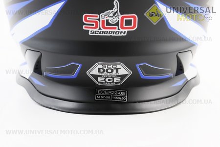 Шолом кросовий/ендуро/АТV зі склом (сертифікації DOT / ECE) SCO-819-7 M-чорний матовий з синьо-біло-сірим малюнком. SCORPION (Шоломи / UM3601-V82)