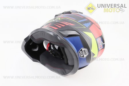 Шолом кросовий/ендуро/АТV зі склом (сертифікації DOT / ECE) SCO-819-7 M-чорний матовий з синьо-червоно-зеленим малюнком. SCORPION (Шоломи / UM3601-V83)