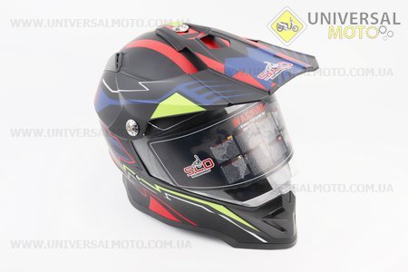 Шолом кросовий/ендуро/АТV зі склом (сертифікації DOT / ECE) SCO-819-7 M-чорний матовий з синьо-червоно-зеленим малюнком. SCORPION (Шоломи / UM3601-V83)