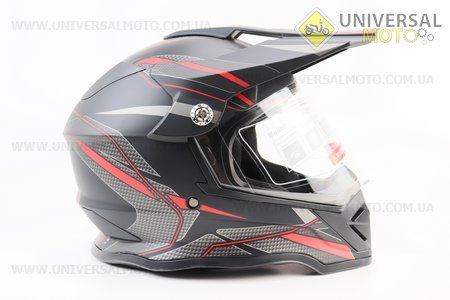 Шолом кросовий/ендуро/АТV зі склом BLD-819-7 S (55-56см), ЧОРНИЙ матовий з червоно-сірим малюнком. BLD (Шоломи / UM3601-V92)