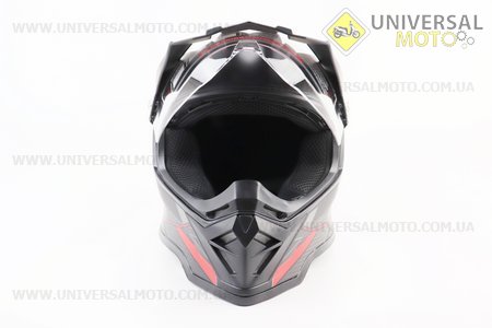 Шолом кросовий/ендуро/АТV зі склом BLD-819-7 S (55-56см), ЧОРНИЙ матовий з червоно-сірим малюнком. BLD (Шоломи / UM3601-V92)