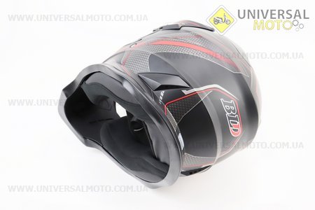 Шолом кросовий/ендуро/АТV зі склом BLD-819-7 М (57-58см), ЧОРНИЙ матовий з червоно-сірим малюнком. BLD (Шоломи / UM3601-V93)