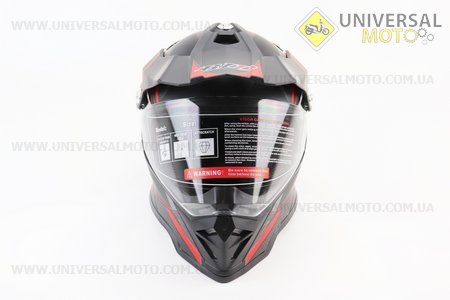 Шолом кросовий/ендуро/АТV зі склом BLD-819-7 М (57-58см), ЧОРНИЙ матовий з червоно-сірим малюнком. BLD (Шоломи / UM3601-V93)