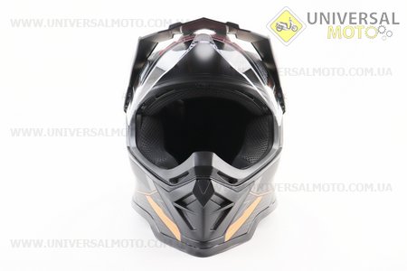 Шолом кросовий/ендуро/АТV зі склом BLD-819-7 S (55-56см), ЧОРНИЙ матовий з оранжево-сірим малюнком. BLD (Шоломи / UM3601-V94)