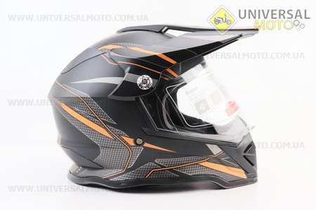 Шолом кросовий/ендуро/АТV зі склом BLD-819-7 М (57-58см), ЧОРНИЙ матовий з оранжево-сірим малюнком. BLD (Шоломи / UM3601-V95)