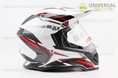 Шолом кросовий/ендуро/АТV зі склом BLD-819-7 S (55-56см), БІЛИЙ глянець з червоно-сірим малюнком. BLD (Шоломи / UM3601-V96)