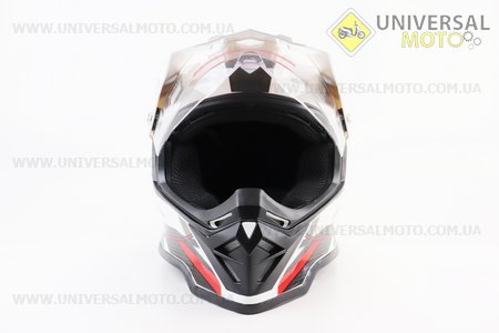 Шолом кросовий/ендуро/АТV зі склом BLD-819-7 S (55-56см), БІЛИЙ глянець з червоно-сірим малюнком. BLD (Шоломи / UM3601-V96)