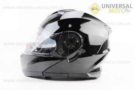 Шолом модуляр, закритий з відкидним підборіддям+відкидні окуляри BLD-162 М (57-58см), ЧОРНИЙ глянець. BLD (Шоломи / UM3601-V98)