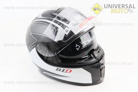 Шолом інтеграл, закритий (сертифікація DOT)+відкидні окуляри BLD-М66 S (55-56см), ЧОРНИЙ матовий з біло-сірим малюнком. BLD (Шоломи / UM3602-V10)