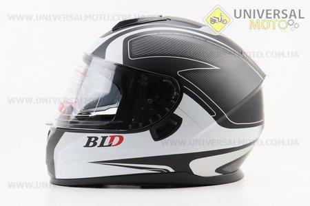 Шолом інтеграл, закритий (сертифікація DOT)+відкидні окуляри BLD-М66 S (55-56см), ЧОРНИЙ матовий з біло-сірим малюнком. BLD (Шоломи / UM3602-V10)