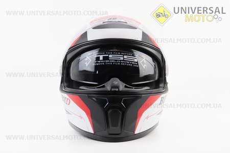 Шолом інтеграл, закритий (сертифікація DOT)+відкидні окуляри BLD-М66 S (55-56см), ЧОРНИЙ матовий з червоно-білим малюнком. BLD (Шоломи / UM3602-V11)