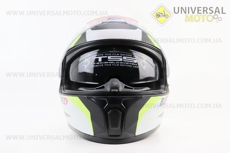 Шолом інтеграл, закритий (сертифікація DOT)+відкидні окуляри BLD-М66 S (55-56см), ЧОРНИЙ матовий з салатово-білим малюнком. BLD (Шоломи / UM3602-V12)