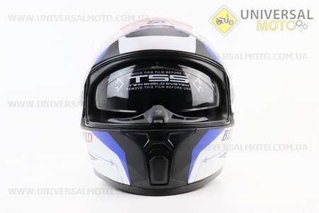 Шолом інтеграл, закритий (сертифікація DOT)+відкидні окуляри BLD-М66 S (55-56см), ЧОРНИЙ матовий з синьо-білим малюнком. BLD (Шоломи / UM3602-V13)