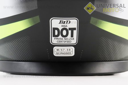 Шолом інтеграл, закритий (сертифікація DOT)+відкидні окуляри BLD-М66 М (57-58см), ЧОРНИЙ матовий з салатово-білим малюнком. BLD (Шоломи / UM3602-V20)