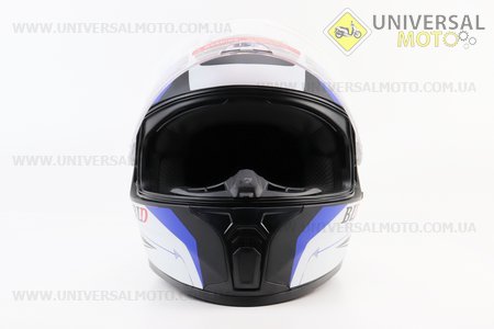 Шолом інтеграл, закритий (сертифікація DOT)+відкидні окуляри BLD-М66 М (57-58см), ЧОРНИЙ матовий з синьо-білим малюнком. BLD (Шоломи / UM3602-V21)