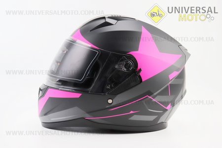 Шолом закритий (сертифікації DOT/ECE) + відкидні окуляри SCO-M67 S (55-56см), чорний матовий з рожево-сірим малюнком. SCORPION (Шоломи / UM3602-V44)
