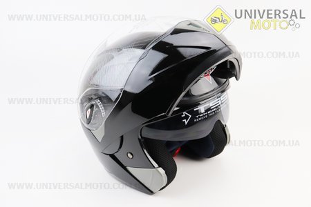 Шолом модуляр, закритий з відкидним підборіддям+відкидні окуляри BLD-158 S (55-56см), ЧОРНИЙ глянець. BLD (Шоломи / UM3602-V48)