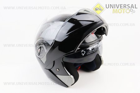 Шолом модуляр, закритий з відкидним підборіддям+відкидні окуляри BLD-158 М (57-58см), ЧОРНИЙ глянець. BLD (Шоломи / UM3602-V49)
