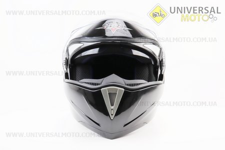 Шолом модуляр, закритий з відкидним підборіддям+відкидні окуляри BLD-158 М (57-58см), ЧОРНИЙ глянець. BLD (Шоломи / UM3602-V49)