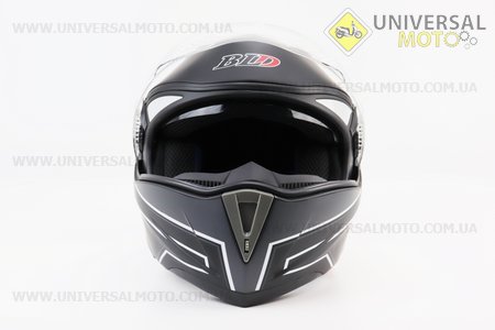 Шолом модуляр, закритий з відкидним підборіддям+відкидні окуляри BLD-158 S (55-56см), ЧОРНИЙ матовий з біло-сірим малюнком. BLD (Шоломи / UM3602-V50)