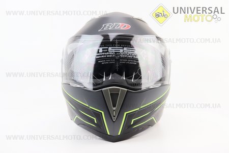 Шолом модуляр, закритий з відкидним підборіддям+відкидні окуляри BLD-158 S (55-56см), ЧОРНИЙ матовий з салатово-сірим малюнком. BLD (Шоломи / UM3602-V51)