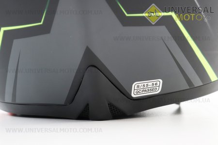 Шолом модуляр, закритий з відкидним підборіддям+відкидні окуляри BLD-158 S (55-56см), ЧОРНИЙ матовий з салатово-сірим малюнком. BLD (Шоломи / UM3602-V51)