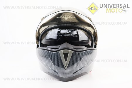 Шолом модуляр, закритий з відкидним підборіддям+відкидні окуляри BLD-158 S (55-56см), "КАРБОН" глянець. BLD (Шоломи / UM3602-V52)